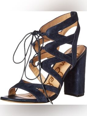 Sam Edelman Yardley Navy Blue Suede Lace-Up Block Heels, Size 10